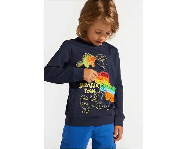 Coccodrillo longsleeve din bumbac pentru copii culoarea albastru marin, cu imprimeu, DIGITAL BOY KIDS