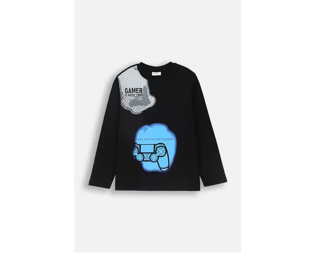 Coccodrillo longsleeve din bumbac pentru copii culoarea negru, cu imprimeu, DIGITAL BOY JUNIOR