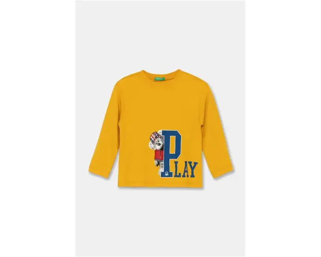 United Colors of Benetton longsleeve din bumbac pentru copii culoarea galben, cu imprimeu, 3I1XG10F3