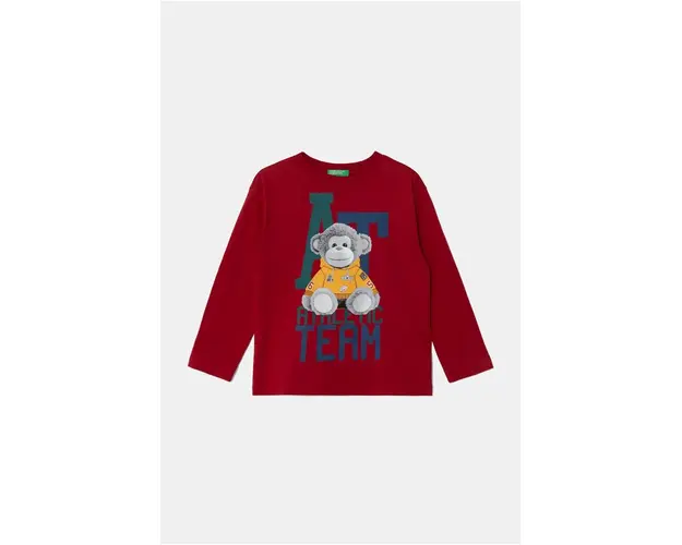 United Colors of Benetton longsleeve din bumbac pentru copii culoarea bordo, cu imprimeu, 3I1XG10F3