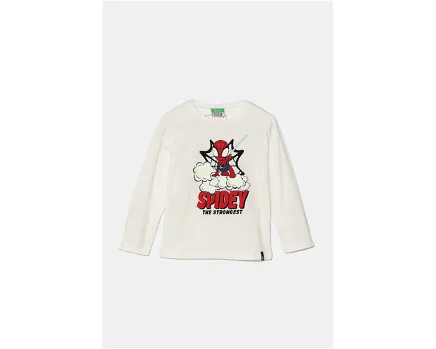 United Colors of Benetton longsleeve din bumbac pentru copii culoarea alb, cu imprimeu, 3ATNG10GU