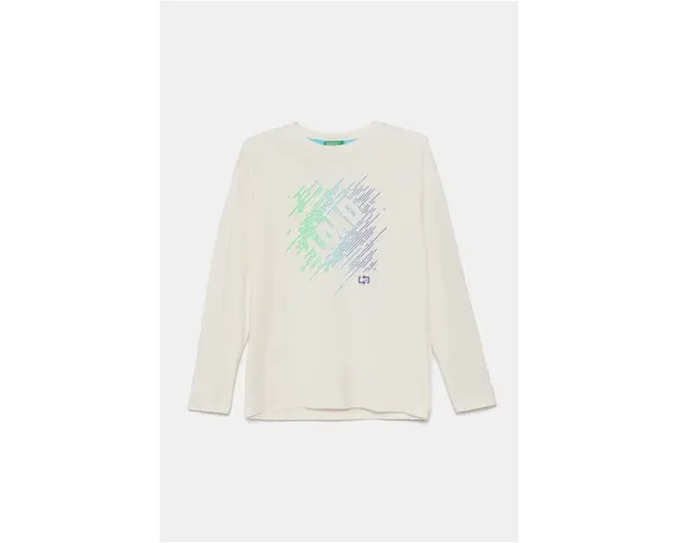 United Colors of Benetton longsleeve copii culoarea bej, cu imprimeu, 3696C10M7