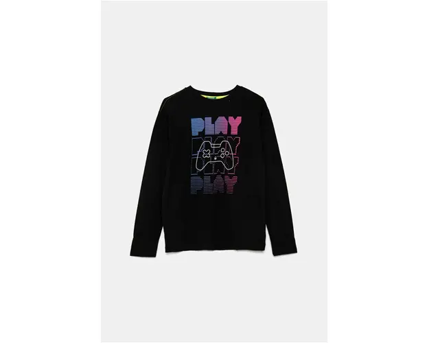 United Colors of Benetton longsleeve copii culoarea negru, cu imprimeu, 3696C10M7