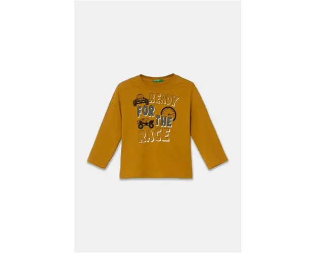 United Colors of Benetton longsleeve din bumbac culoarea galben, cu imprimeu, 3ATNG10G7