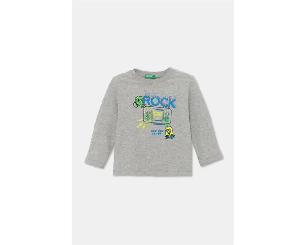 United Colors of Benetton longsleeve din bumbac culoarea gri, cu imprimeu, 3ATNG10G7