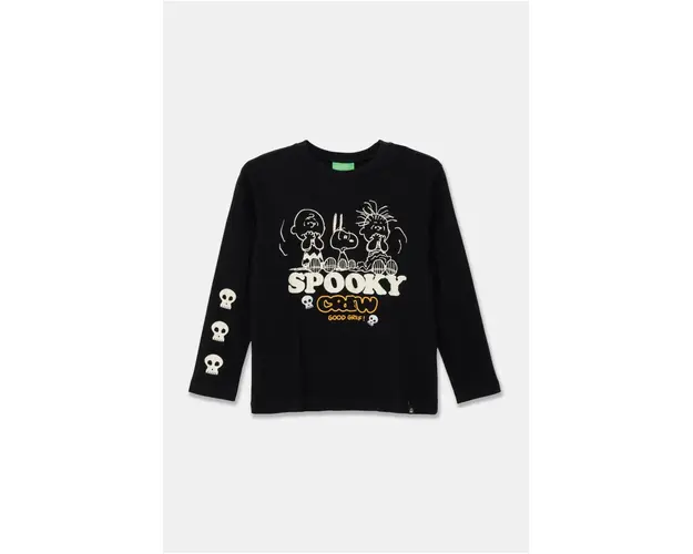 United Colors of Benetton longsleeve din bumbac pentru copii culoarea negru, cu imprimeu, 3VR5C10OP