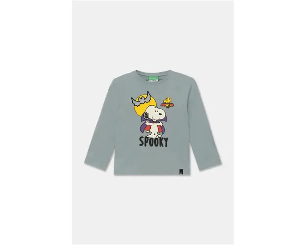 United Colors of Benetton longsleeve din bumbac pentru copii culoarea gri, cu imprimeu, 3VR5G10J9