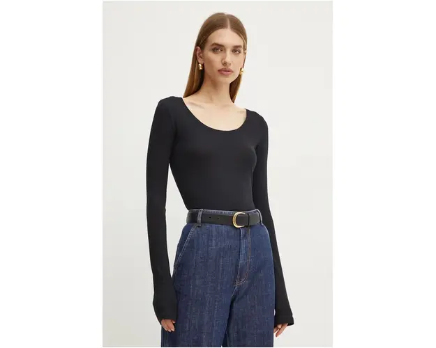 Boss Orange longsleeve din bumbac culoarea negru, 50518862