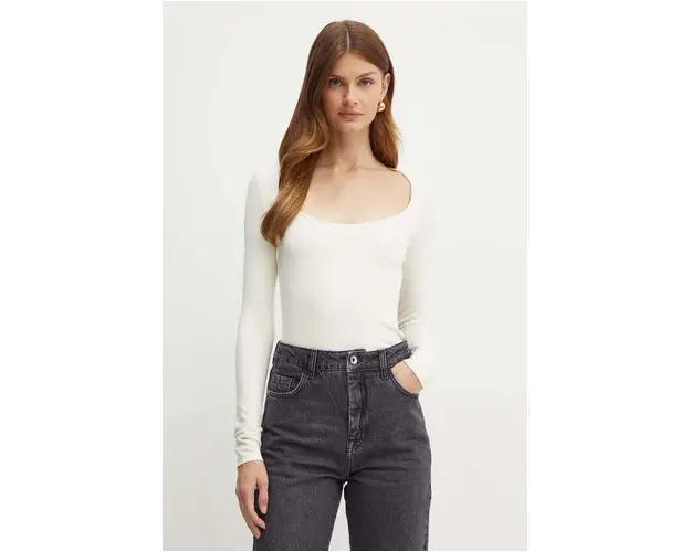 BOSS longsleeve femei, culoarea bej, 50512849