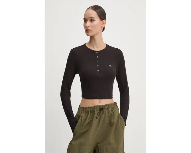 Tommy Jeans longsleeve femei, culoarea negru, DW0DW18430