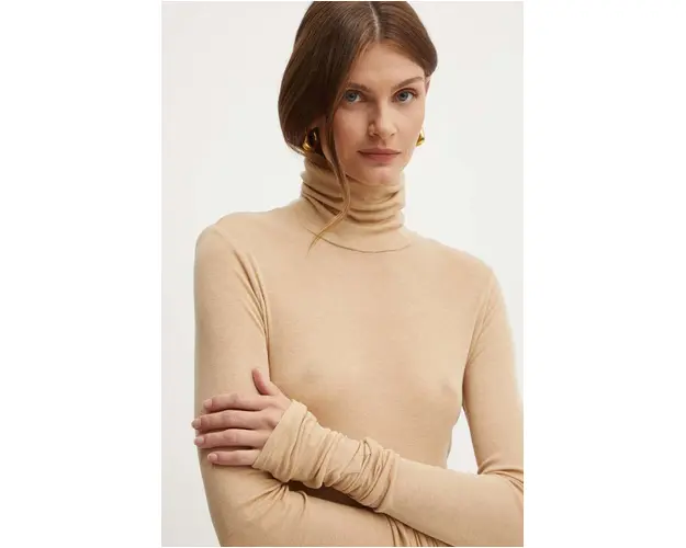 Elisabetta Franchi longsleeve din amestec de lana culoarea bej, cu guler, MA94B46E2