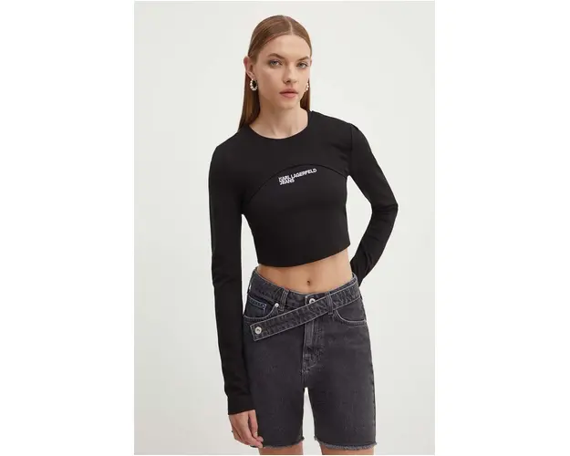 Karl Lagerfeld Jeans longsleeve femei, culoarea negru, 245J1704