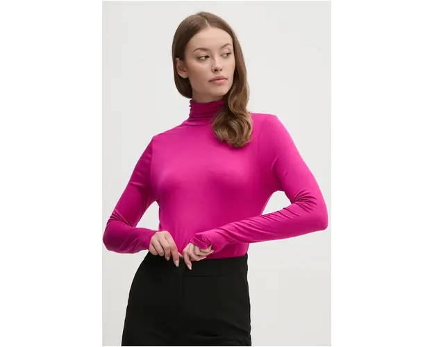 United Colors of Benetton longsleeve femei, culoarea roz, cu guler, 3Z12D2010