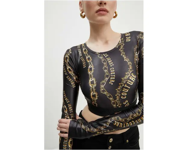 Versace Jeans Couture longsleeve femei, culoarea negru, 77HAH218 JS417
