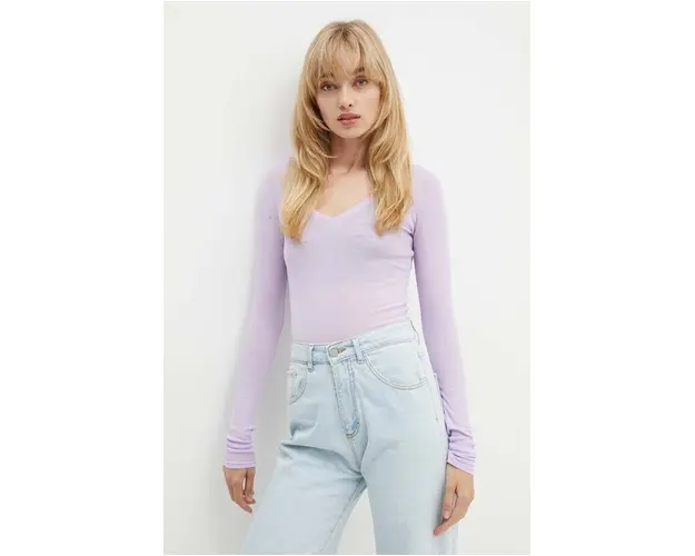 American Vintage longsleeve din bumbac culoarea violet, MAS02DH24