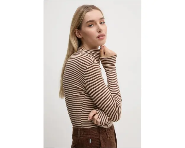 Pepe Jeans longsleeve din bumbac ELIF culoarea bej, cu turtleneck, PL505946