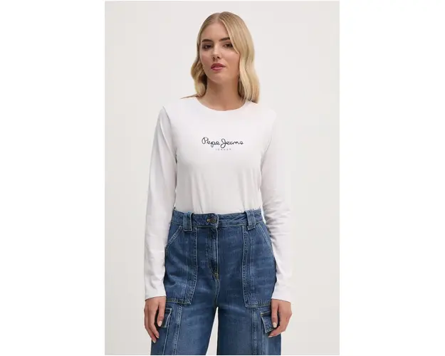 Pepe Jeans longsleeve din bumbac FIORE LS culoarea alb, PL505947