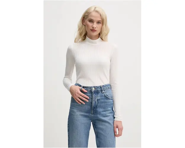 Pepe Jeans longsleeve FLORY femei, culoarea bej, cu guler, PL505978