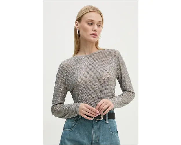 Samsoe Samsoe longsleeve SAMAGDA femei, culoarea gri, F24300082