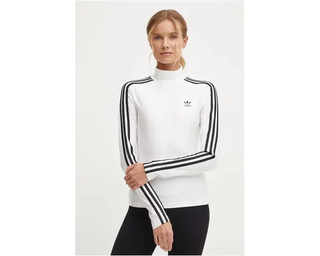 adidas Originals longsleeve 3-S Trneck Longsleeve femei, culoarea bej, cu turtleneck, JG1535
