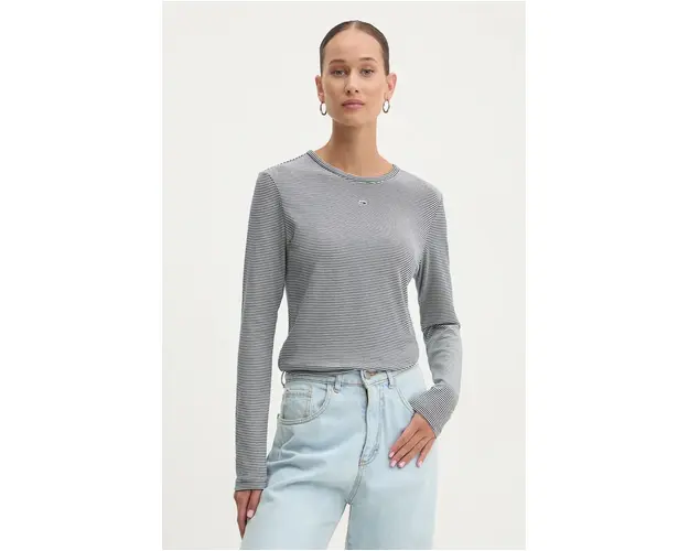 Tommy Jeans longsleeve femei, culoarea albastru marin, DW0DW19043