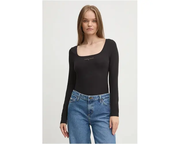 Tommy Jeans longsleeve femei, culoarea negru, DW0DW18791