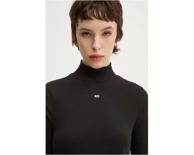 Tommy Jeans longsleeve femei, culoarea negru, cu turtleneck, DW0DW19830
