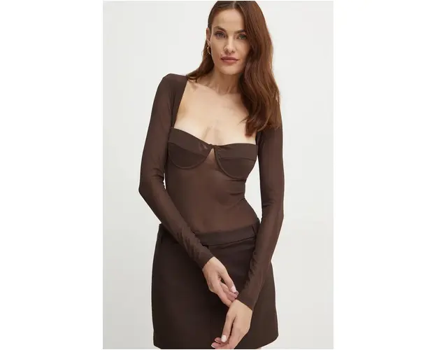 Bardot tricou CARTER femei, culoarea maro, 58788TB1