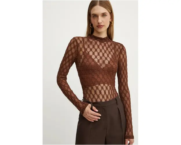 Bardot bluza ADONI femei, culoarea maro, modelator, 59473TB