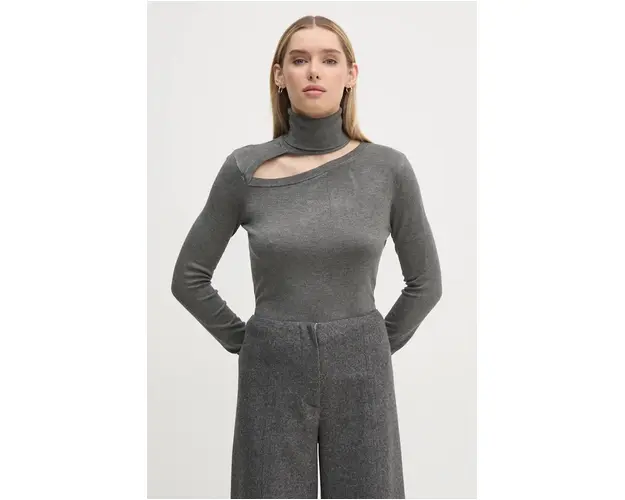 Gaudi pulover femei, culoarea gri, cu guler, 421BD53013