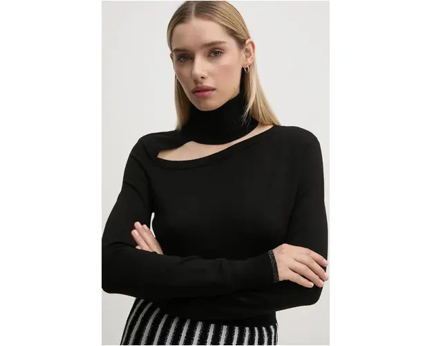 Gaudi pulover femei, culoarea negru, cu guler, 421BD53013