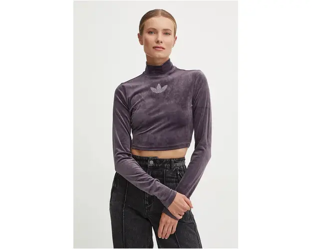 adidas Originals longsleeve femei, culoarea violet, cu turtleneck, IZ0378