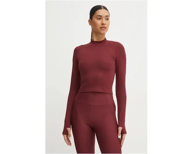 Casall longsleeve de yoga Soft Rib culoarea bordo, cu turtleneck, 24234