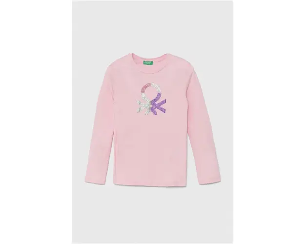 United Colors of Benetton longsleeve din bumbac pentru copii culoarea roz, 3I9WC10JR