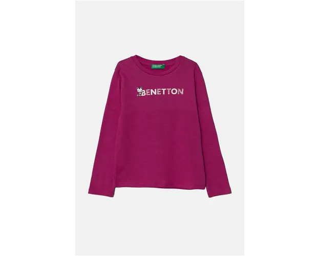 United Colors of Benetton longsleeve din bumbac pentru copii culoarea roz, 3I9WG10F7