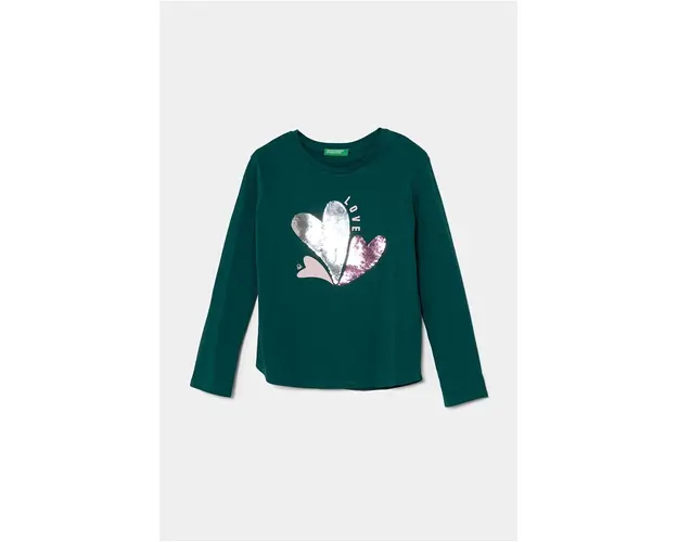 United Colors of Benetton longsleeve din bumbac pentru copii culoarea verde, 3I1XC10KC