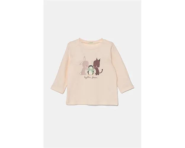 United Colors of Benetton longsleeve din bumbac pentru bebelusi culoarea roz, 3ATNA105F
