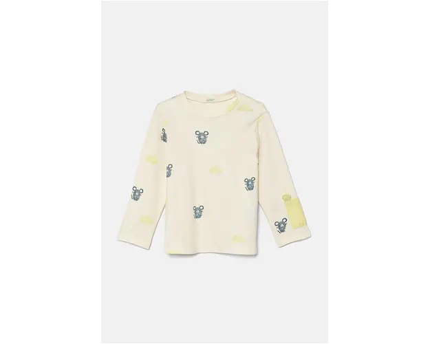 United Colors of Benetton longsleeve din bumbac pentru bebelusi culoarea bej, modelator, 3M28A1053
