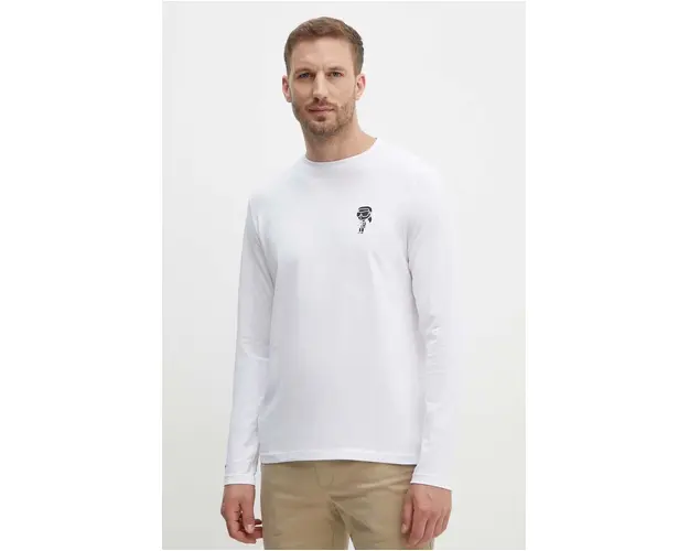 Karl Lagerfeld longsleeve barbati, culoarea alb, cu imprimeu, 543221.755405