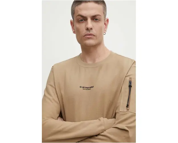 G-Star Raw longsleeve din bumbac culoarea bej, neted, D24706-D617