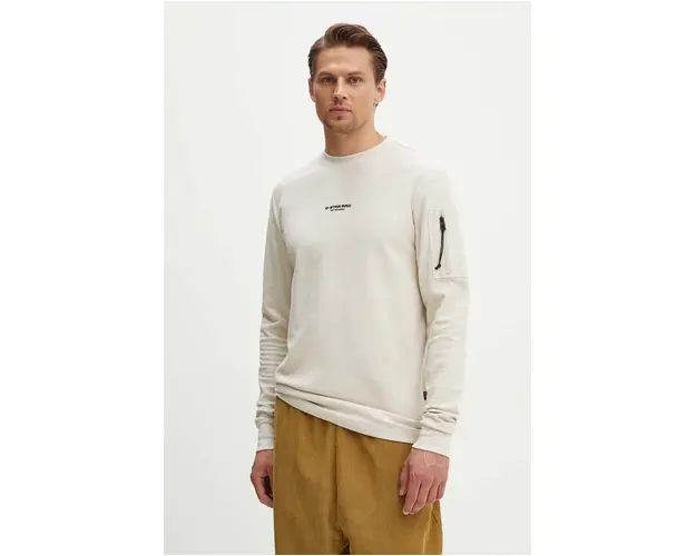 G-Star Raw longsleeve din bumbac culoarea bej, neted, D24706-D617