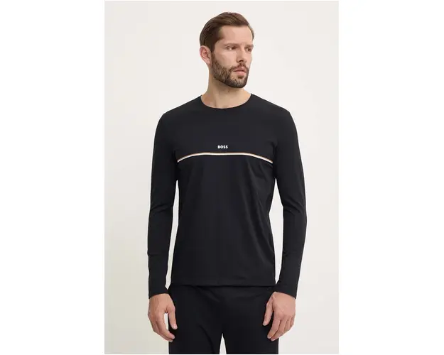 BOSS longsleeve lounge culoarea negru, cu imprimeu, 50515378