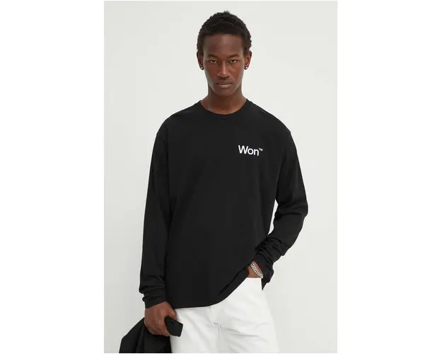Won Hundred longsleeve din bumbac culoarea negru, cu imprimeu, 3146-12063