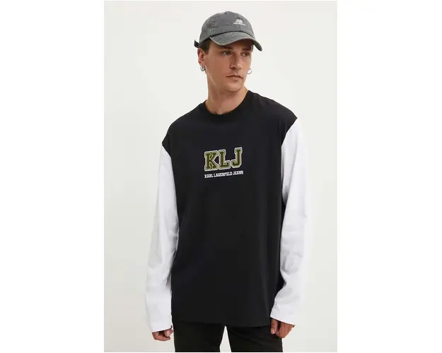 Karl Lagerfeld Jeans longsleeve din bumbac culoarea negru, modelator, 245D1706