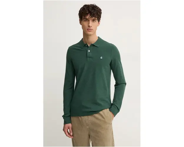 United Colors of Benetton longsleeve din bumbac culoarea verde, neted, 3088U3025