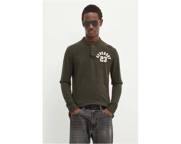 Superdry longsleeve din bumbac culoarea verde, cu imprimeu, M6010838A-3KV