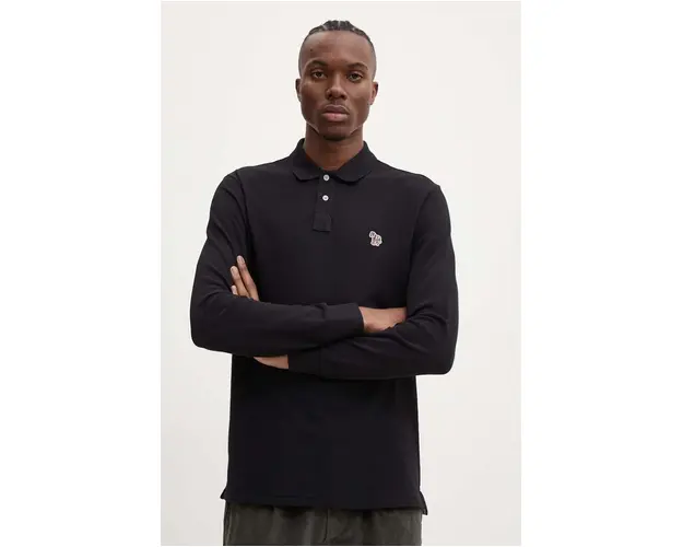 PS Paul Smith longsleeve din bumbac culoarea negru, neted, M2R.115L.KZEBRA