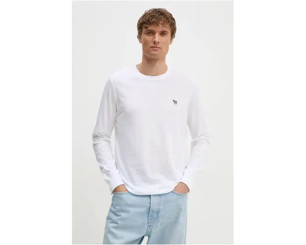 PS Paul Smith longsleeve din bumbac culoarea alb, neted, M2R.828R.KZEBRA
