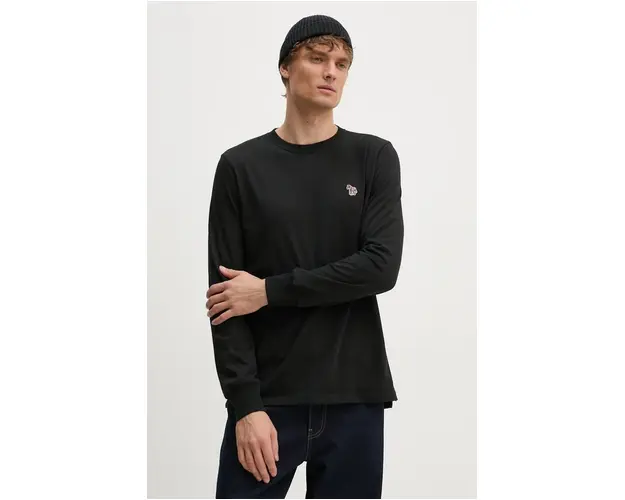 PS Paul Smith longsleeve din bumbac culoarea negru, neted, M2R.828R.KZEBRA