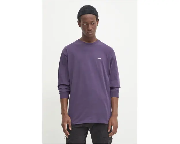 Vans longsleeve din bumbac culoarea violet, neted, VN0A49LC11E1